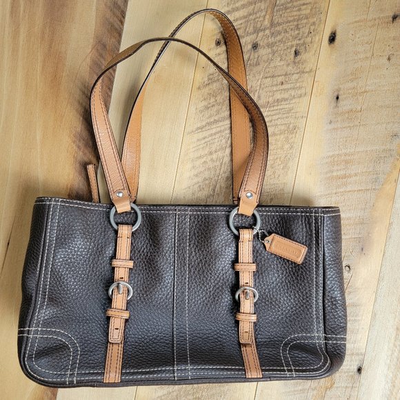 Coach Chelsea Two Tone Brown Pebbled Leather Handbag - Picture 3 of 14